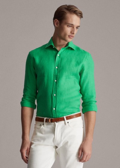 Camisa Ralph Lauren Hombre Verdes - Linen - YVZEK6952